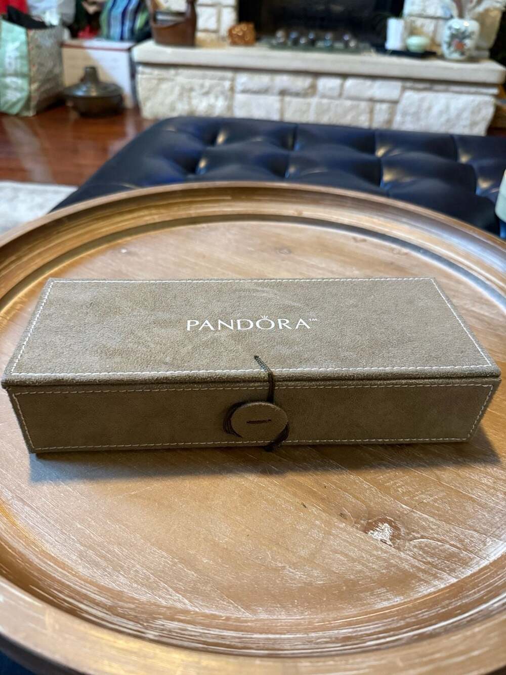 Pandora Brown Suede Jewelry Box with Inserts and Wrap Tie Closure